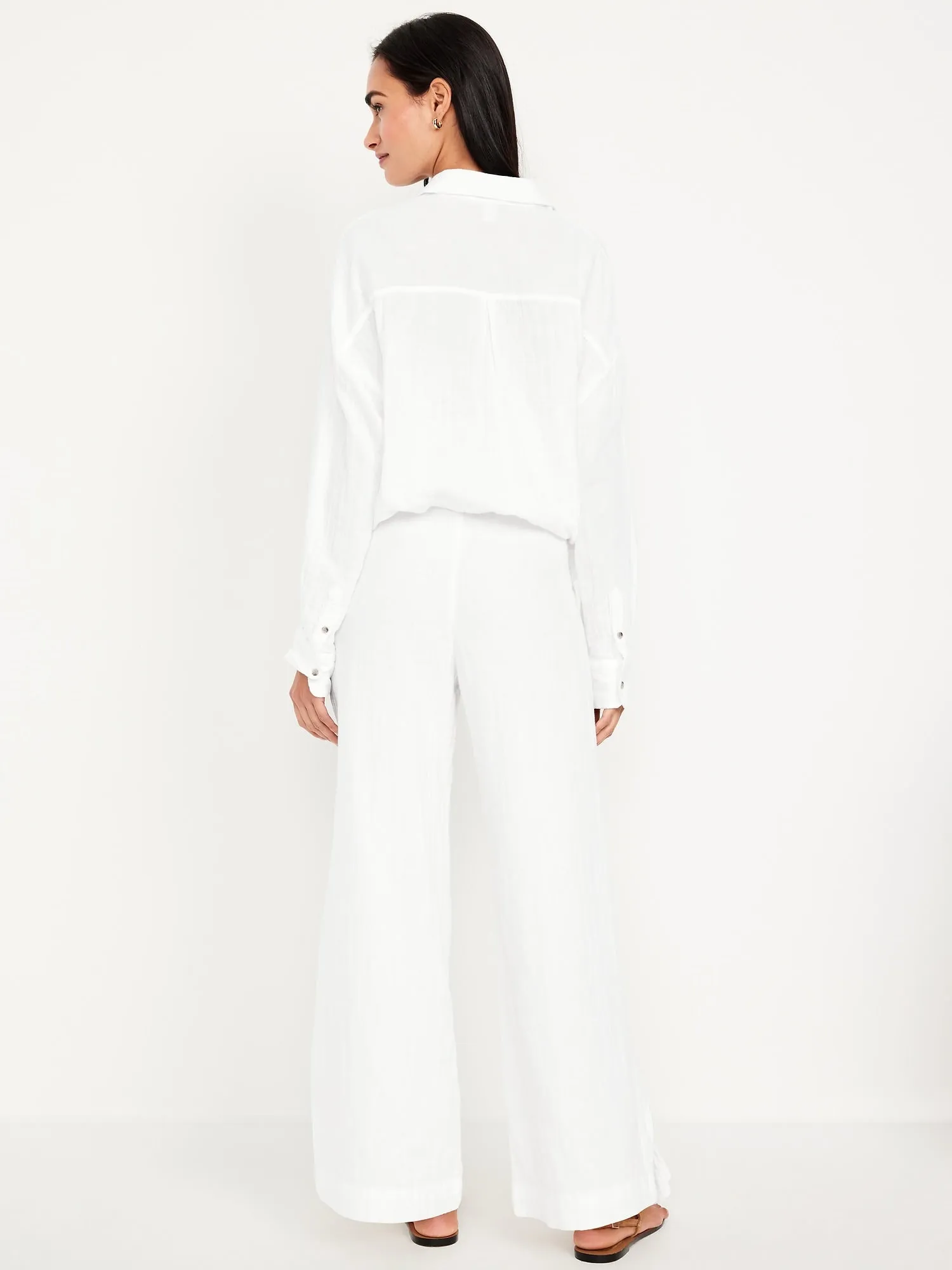 High-Waisted Crinkle Gauze Wide-Leg Pants