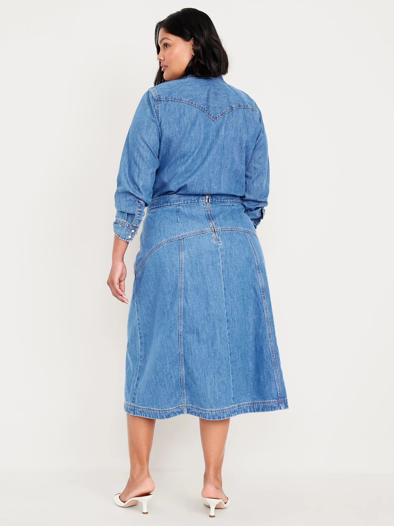High-Waisted Jean Midi Skirt