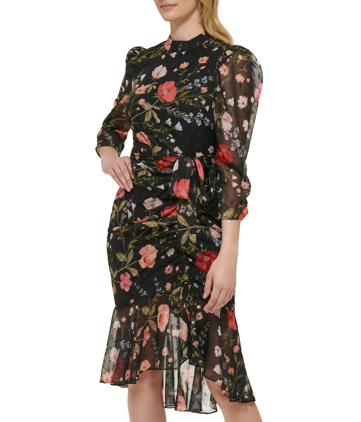 Insta-Worthy Slim Ruched Sleeve Dress With Mock Neck Black  Almost Sold Out!