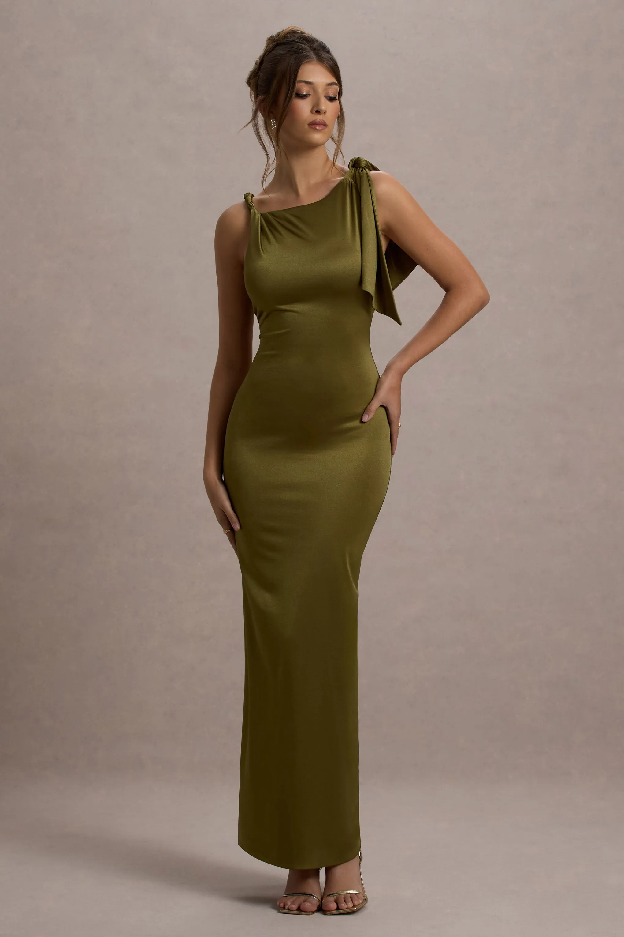 Kacey | Olive Twisted Knot Maxi Dress Club L London