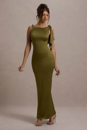 Kacey | Olive Twisted Knot Maxi Dress Club L London