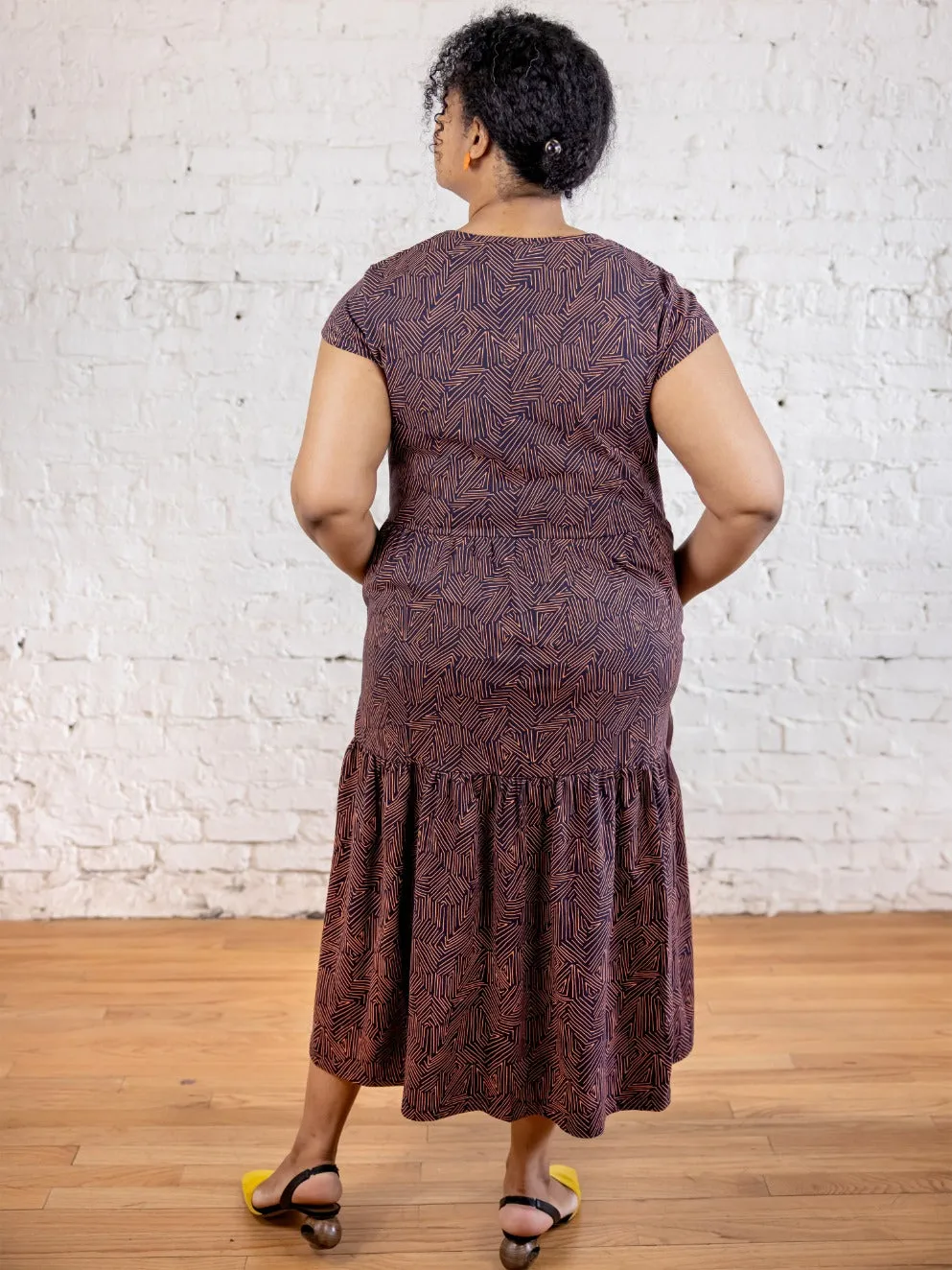 Limited Edition Tiered Jersey Plus Size Dress - Tree Rings Blue  Limited Availability!