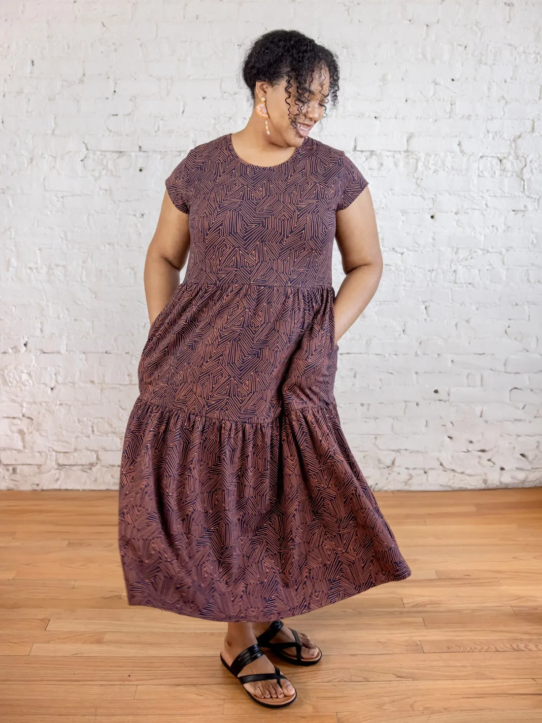 Limited Edition Tiered Jersey Plus Size Dress - Tree Rings Blue  Limited Availability!