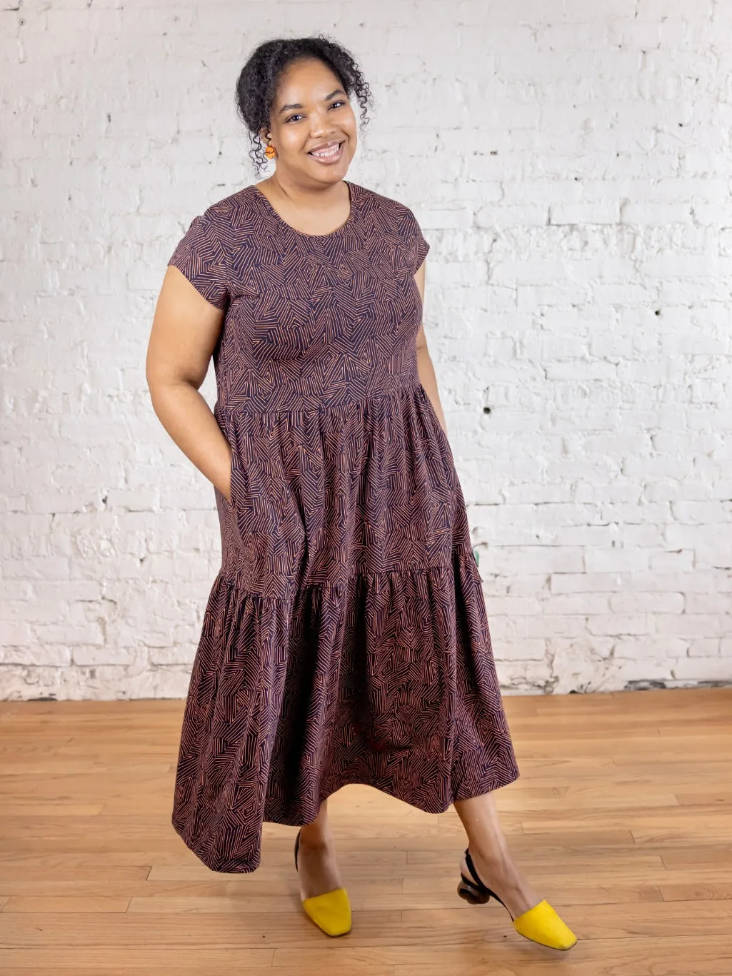 Limited Edition Tiered Jersey Plus Size Dress - Tree Rings Blue  Limited Availability!