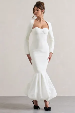 London | Cream Sweetheart Maxi Dress With Volume Hem Club L London