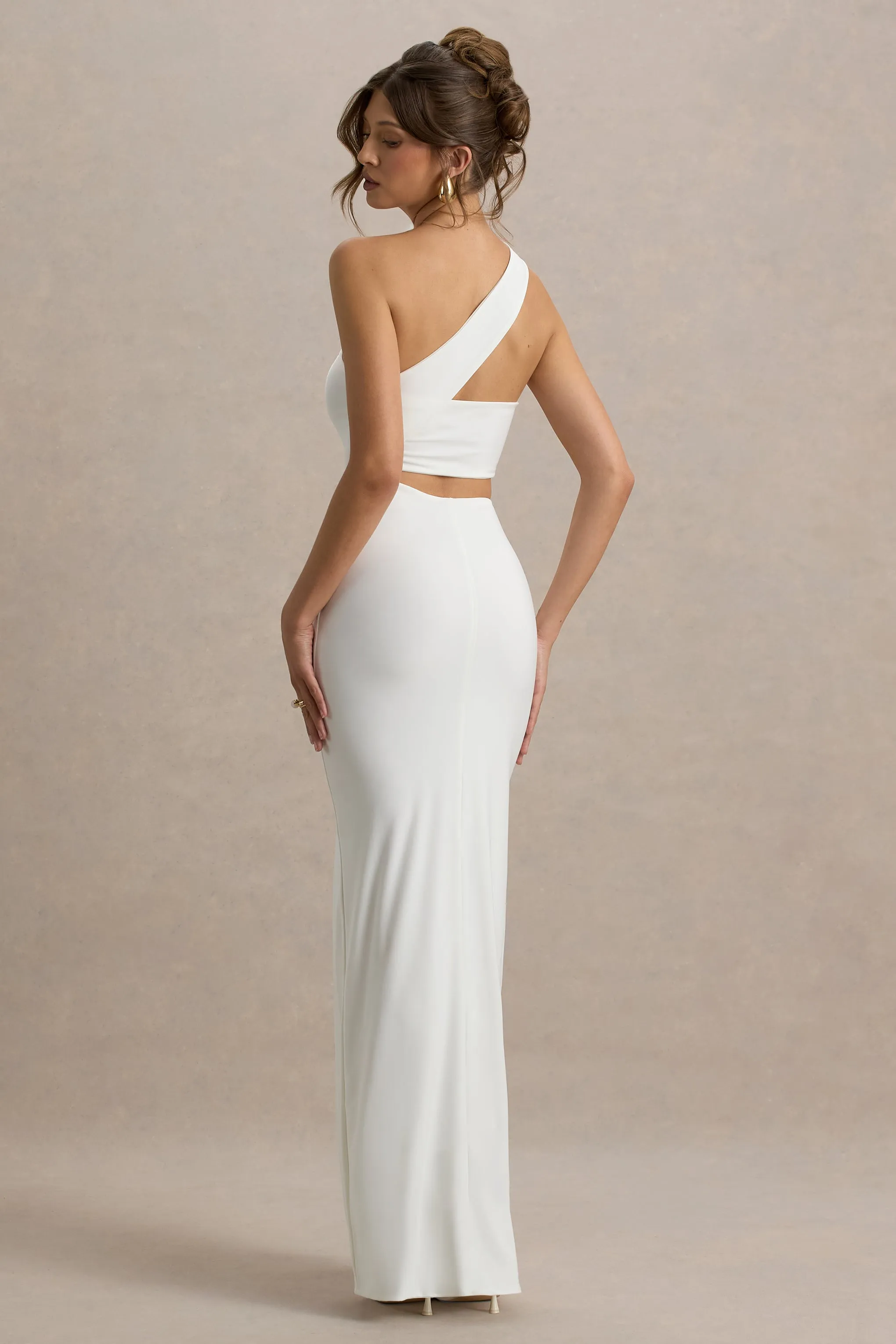 Matiya | White Asymmetric Cut-Out Split Maxi Dress Club L London