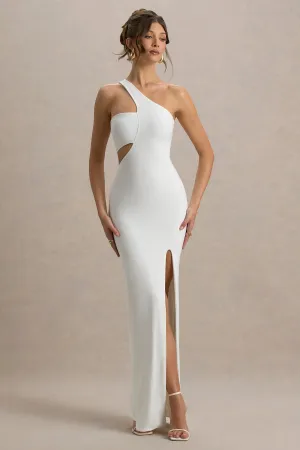 Matiya | White Asymmetric Cut-Out Split Maxi Dress Club L London