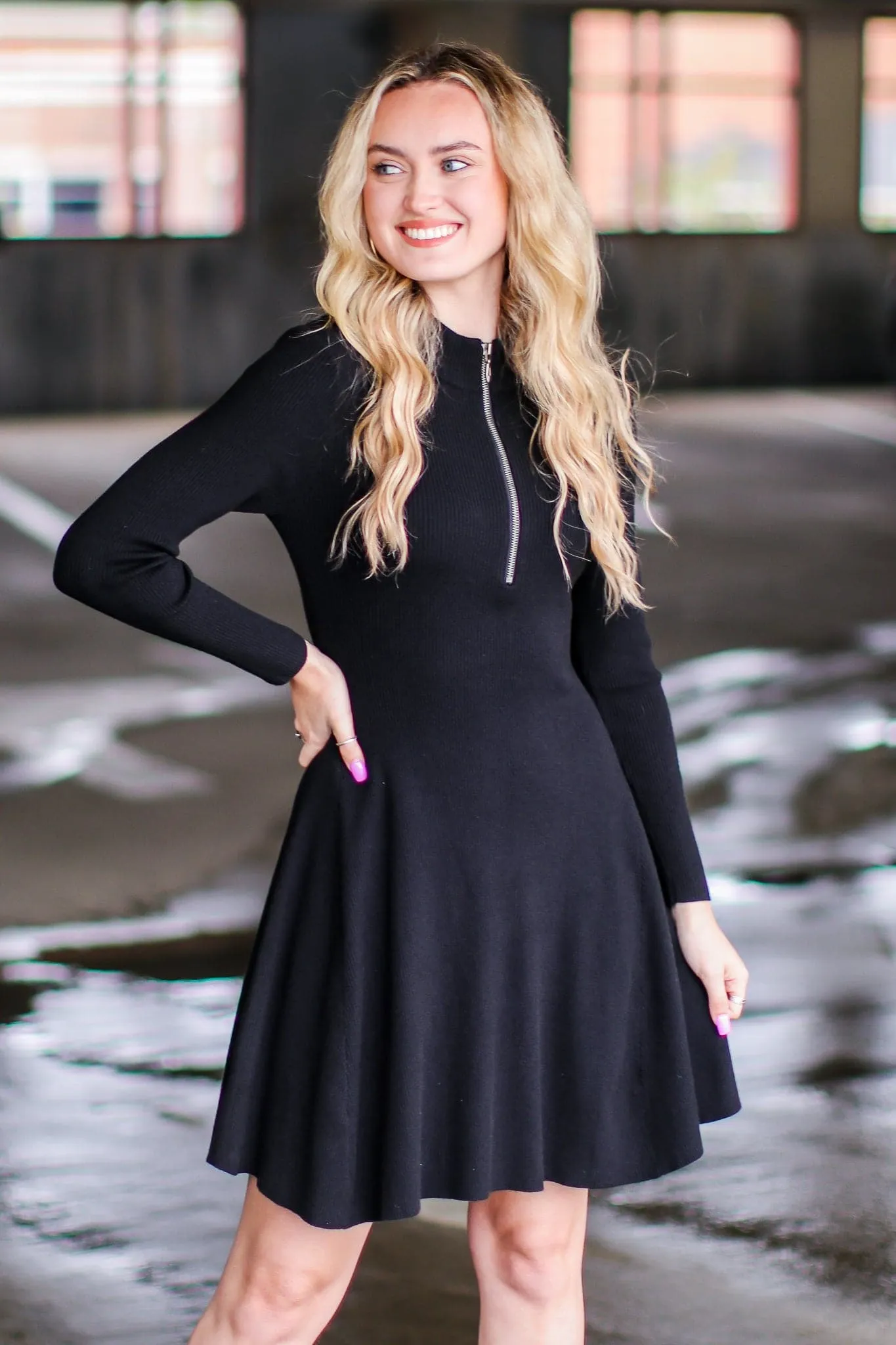 Melton Zip Up Sweater Dress - FINAL SALE