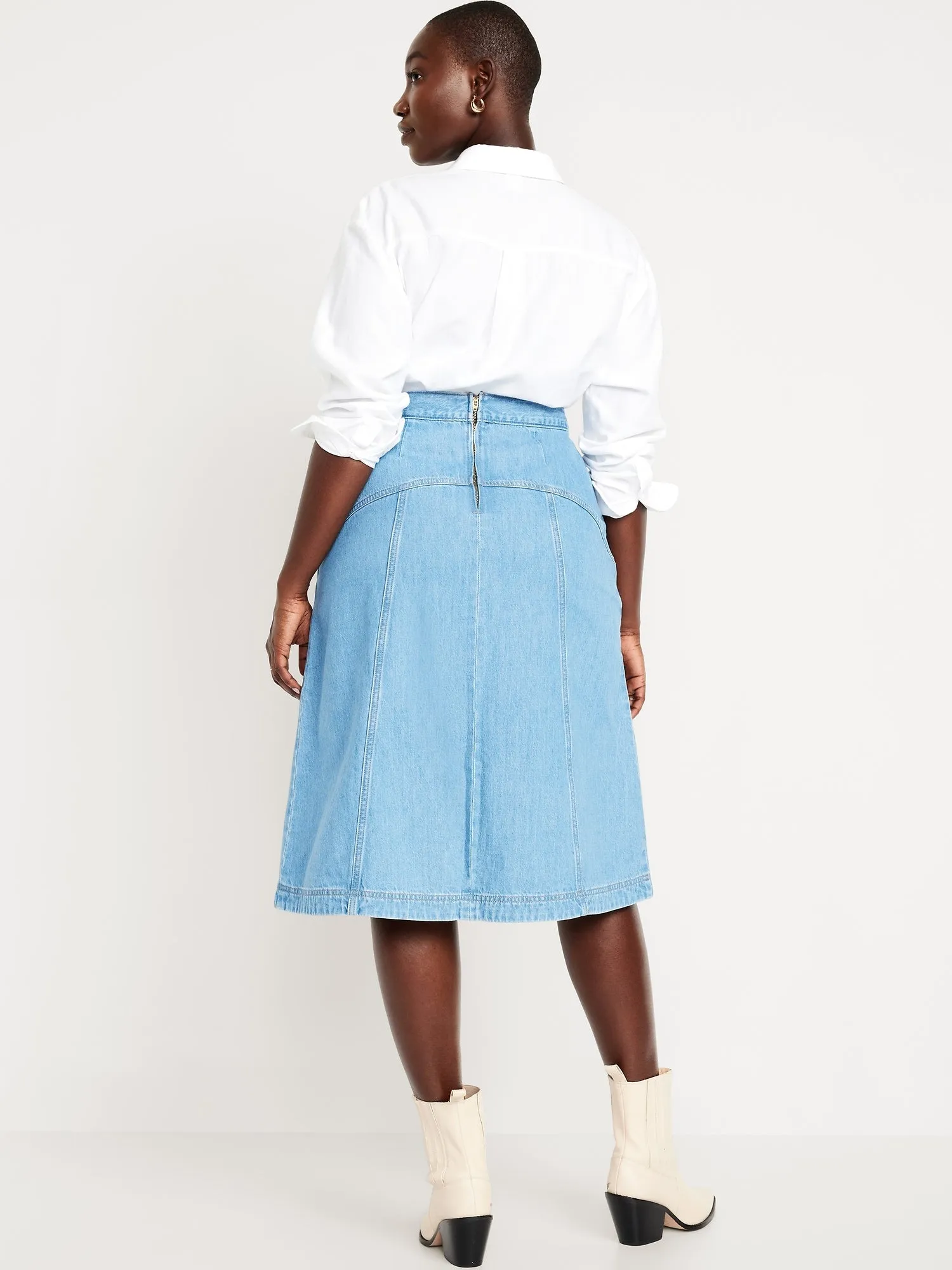 Mid-Rise Jean Midi Skirt