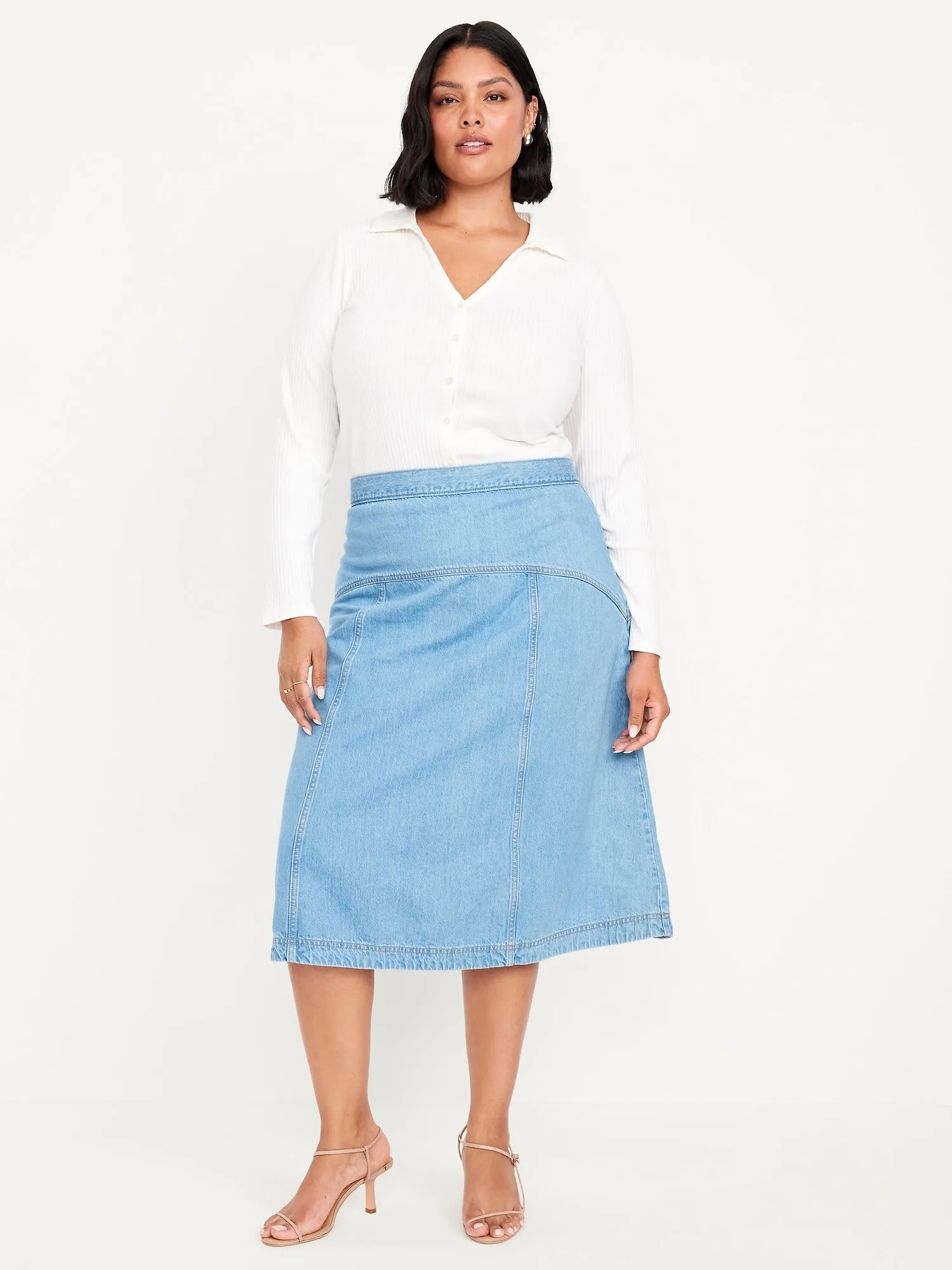 Mid-Rise Jean Midi Skirt