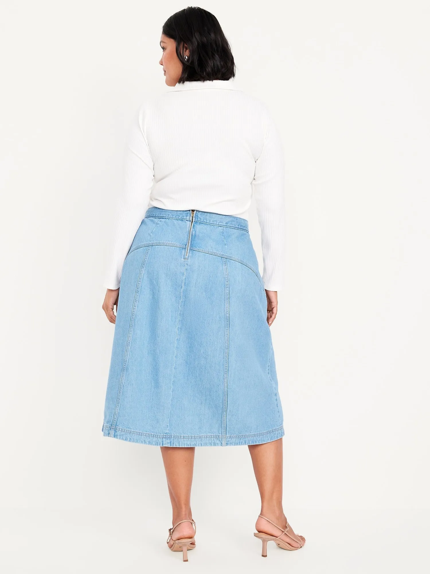 Mid-Rise Jean Midi Skirt