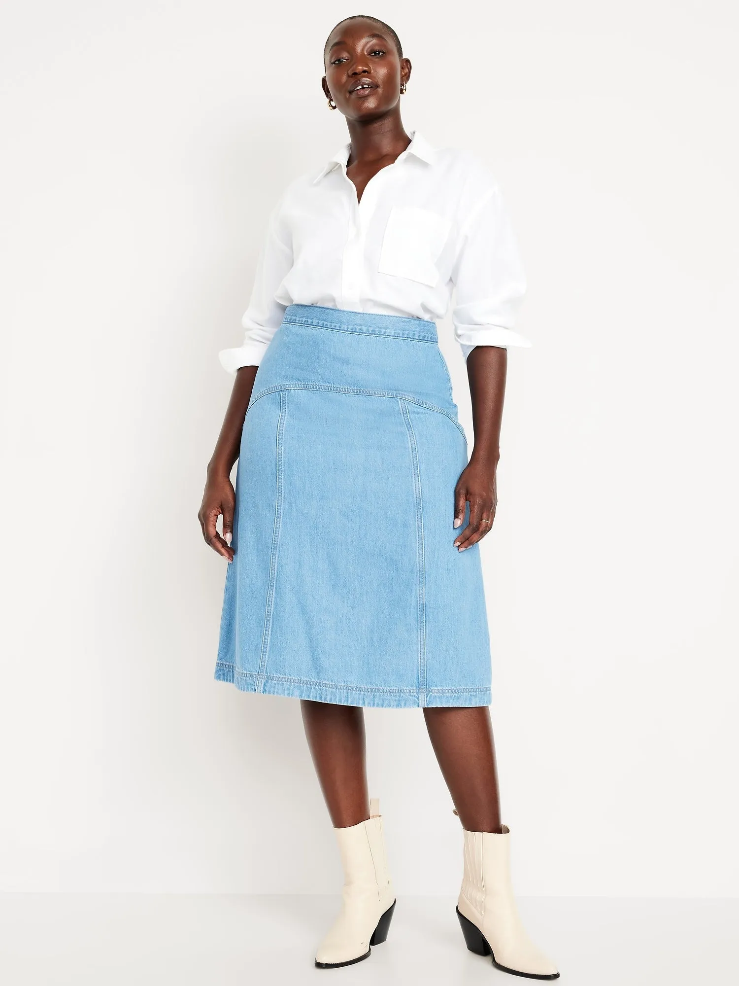 Mid-Rise Jean Midi Skirt