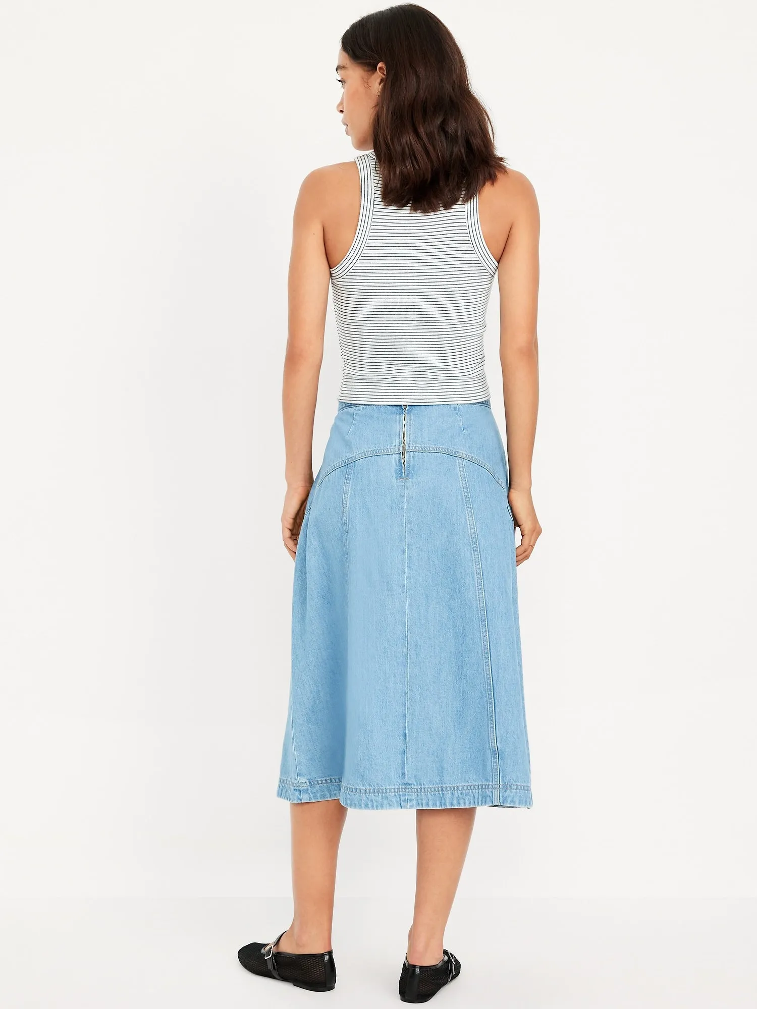 Mid-Rise Jean Midi Skirt