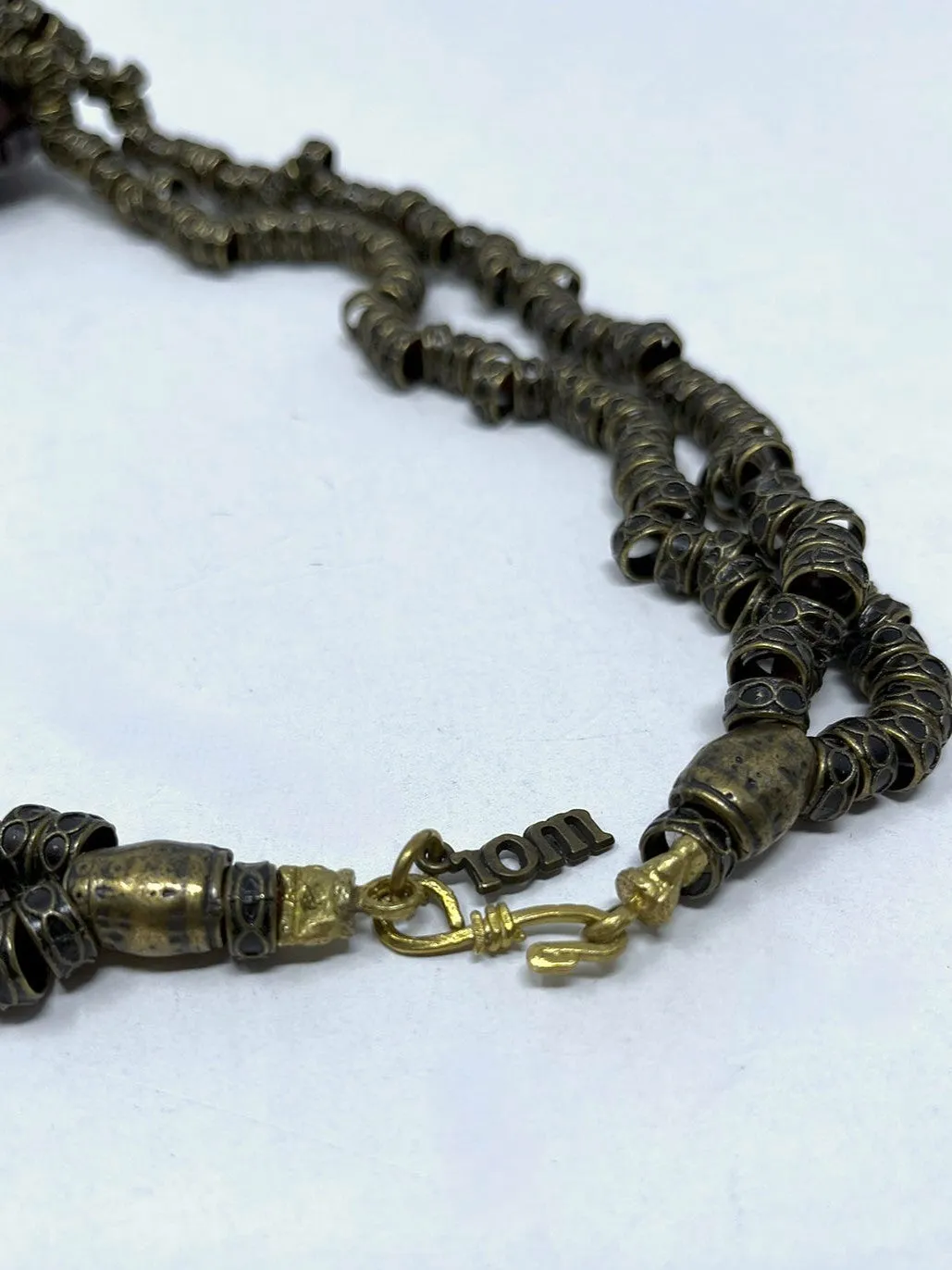 Mor London Gold & Burgundy Metal Etched Antiqued Necklace