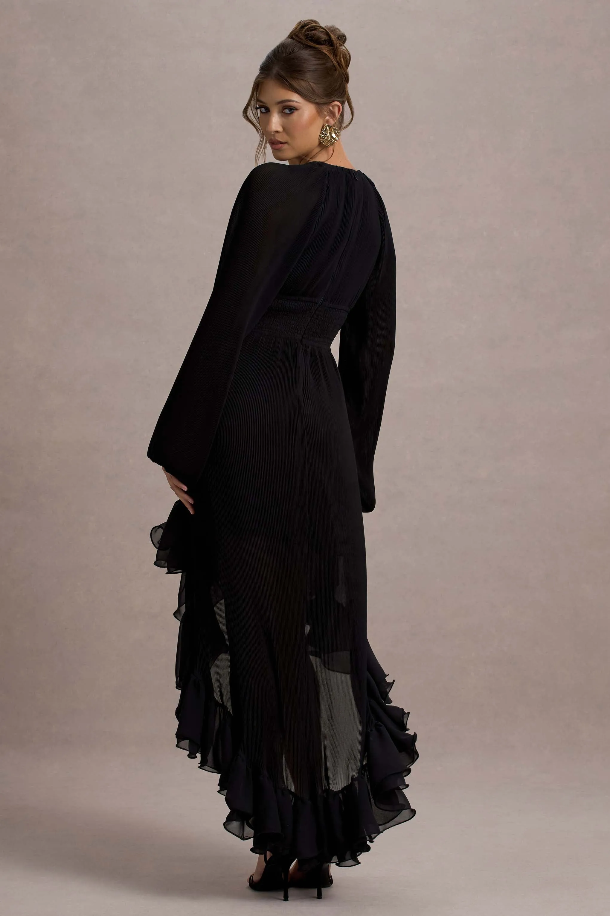 Namir | Black High-Low Chiffon Maxi Dress Club L London