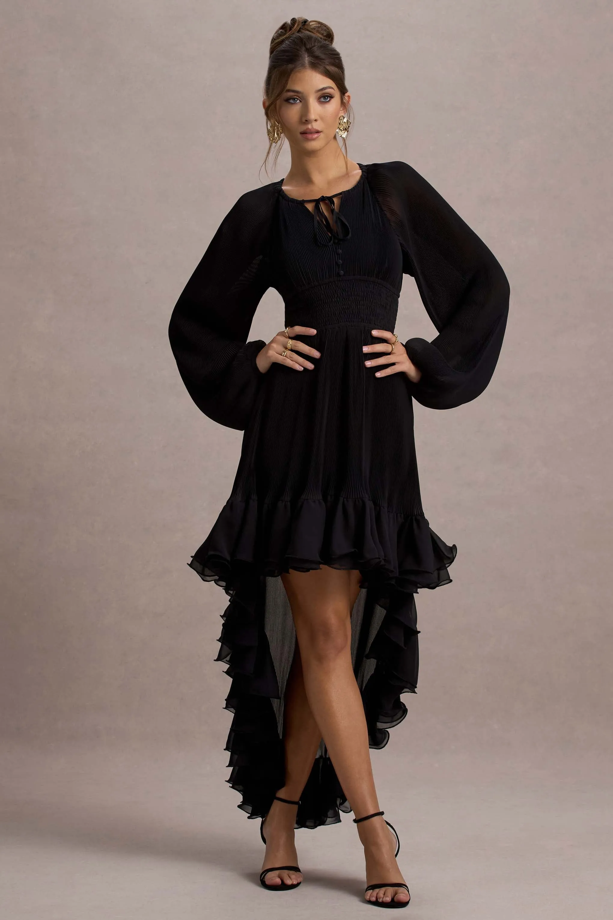 Namir | Black High-Low Chiffon Maxi Dress Club L London