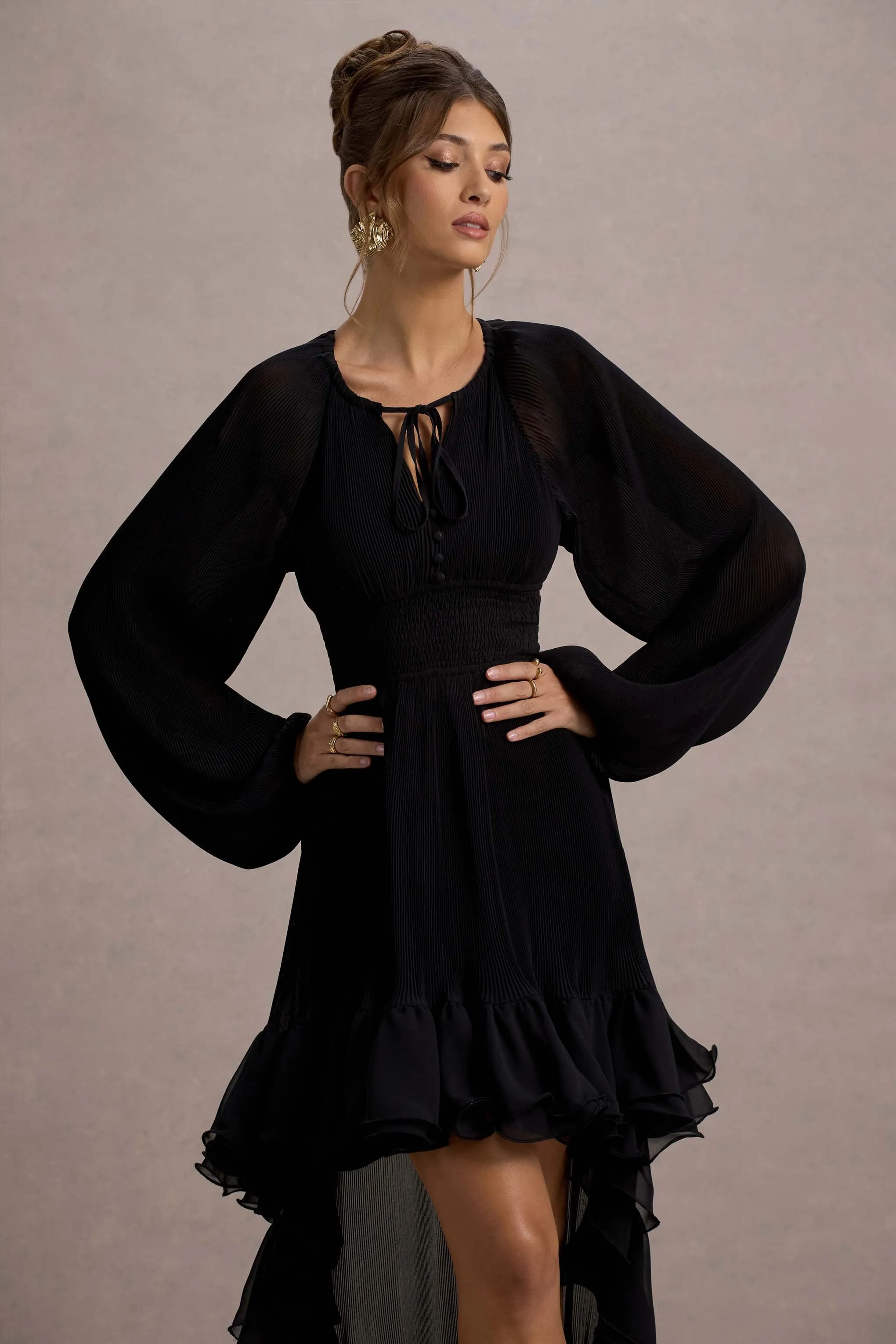 Namir | Black High-Low Chiffon Maxi Dress Club L London