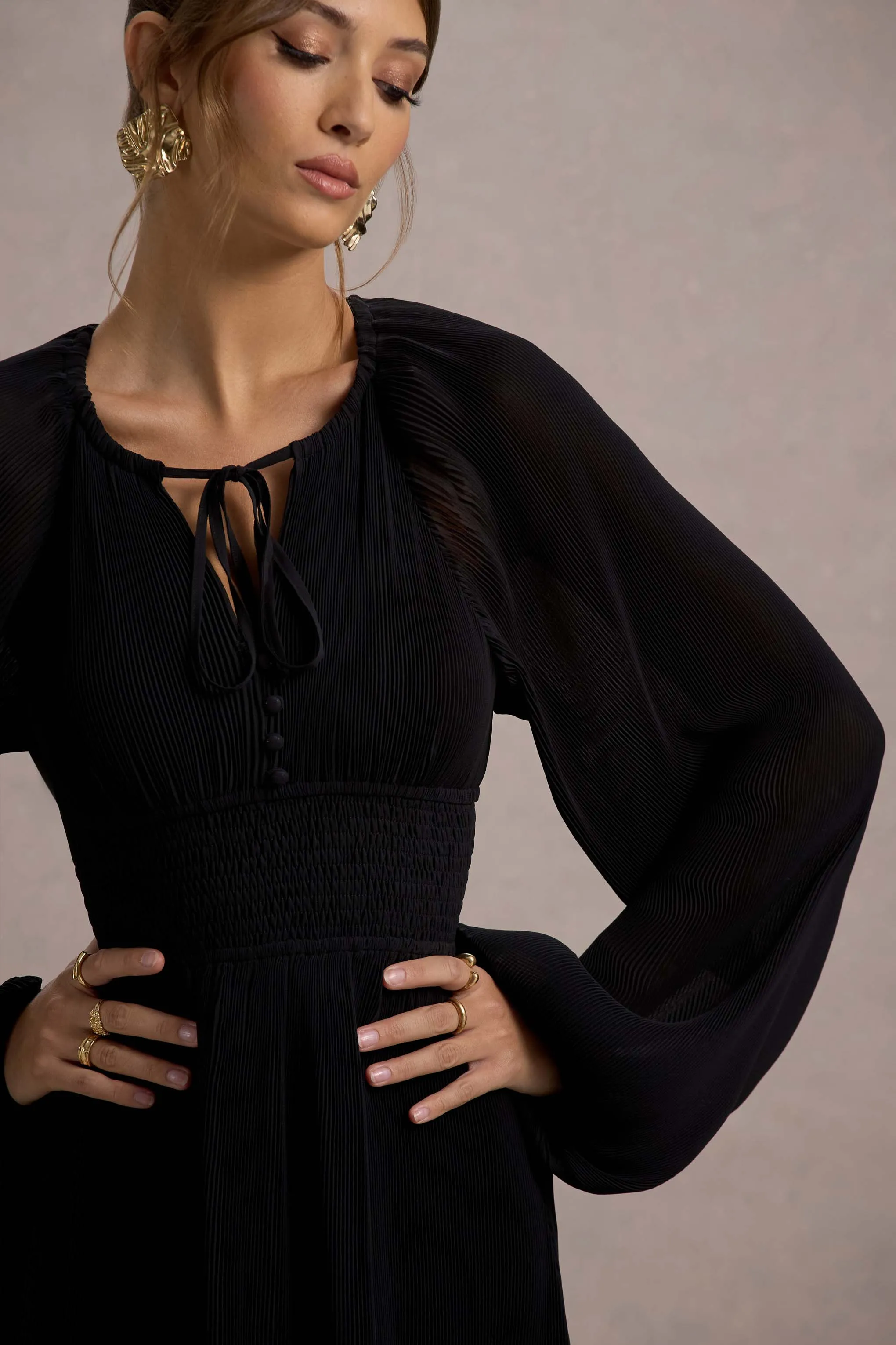 Namir | Black High-Low Chiffon Maxi Dress Club L London