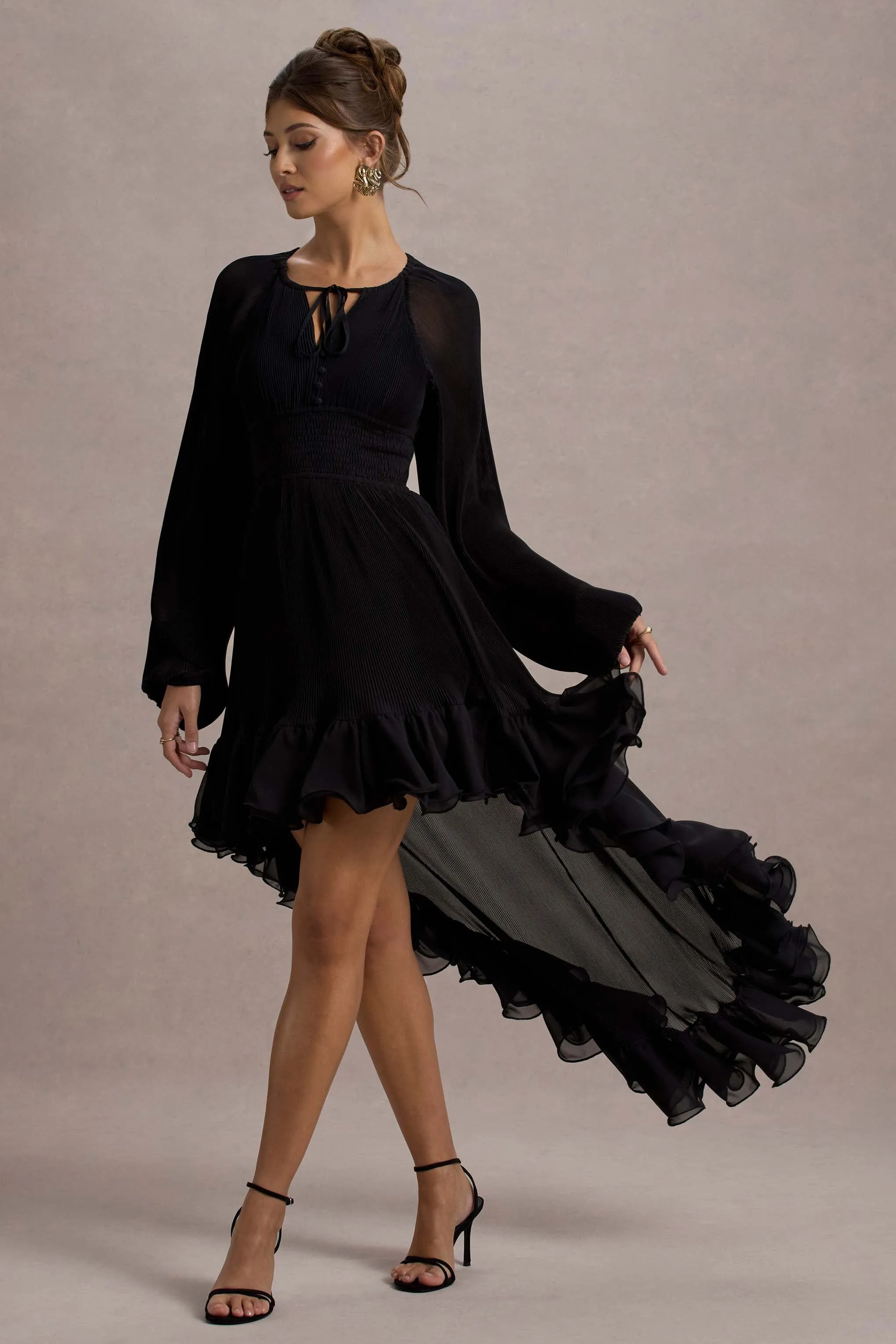 Namir | Black High-Low Chiffon Maxi Dress Club L London