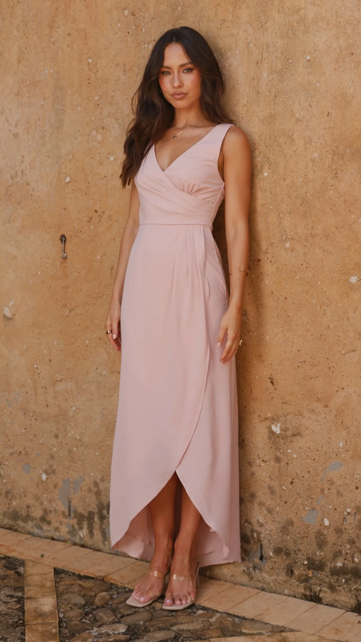 Pamela V Neck Maxi Dress - Dusty Pink Billy J