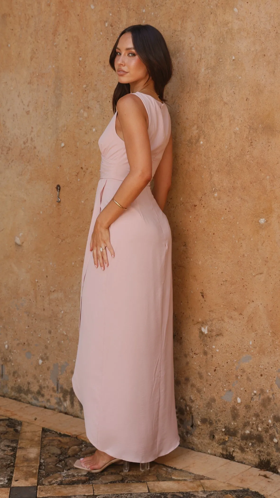 Pamela V Neck Maxi Dress - Dusty Pink Billy J