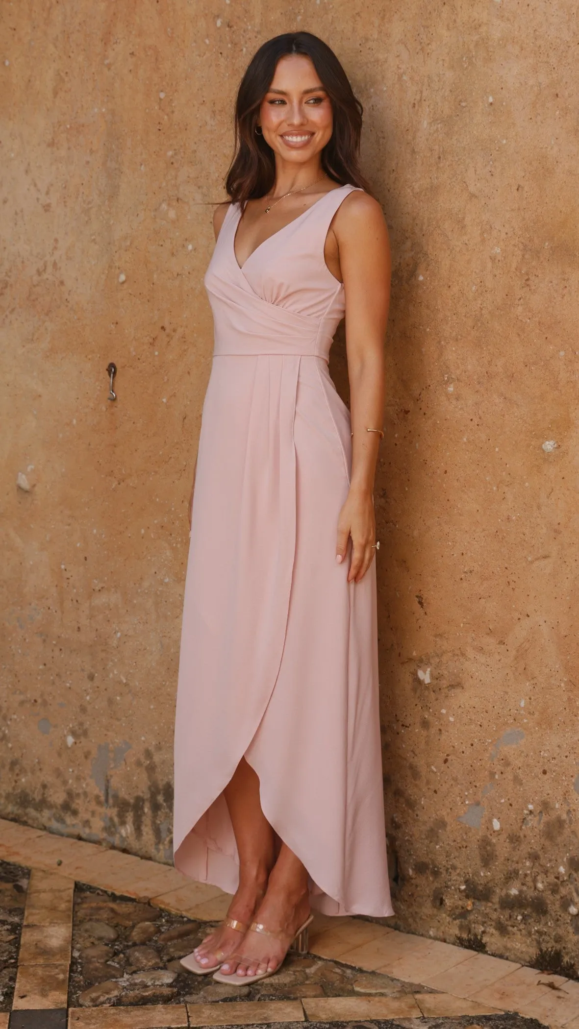 Pamela V Neck Maxi Dress - Dusty Pink Billy J