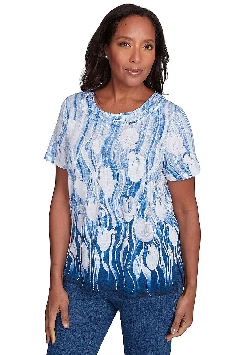 Petite Flower Power Tulip Knotted Neck Top