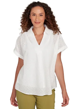 Petite Peachy Keen Pleated Front Eyelet Blouse