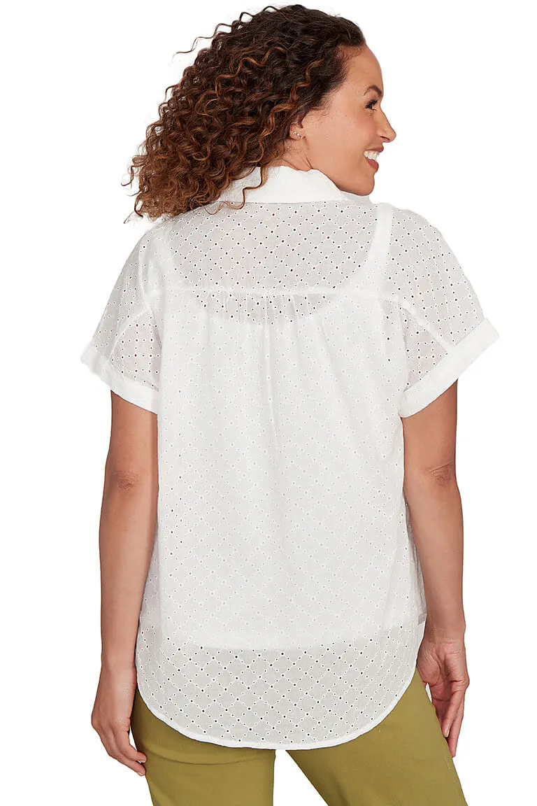 Petite Peachy Keen Pleated Front Eyelet Blouse