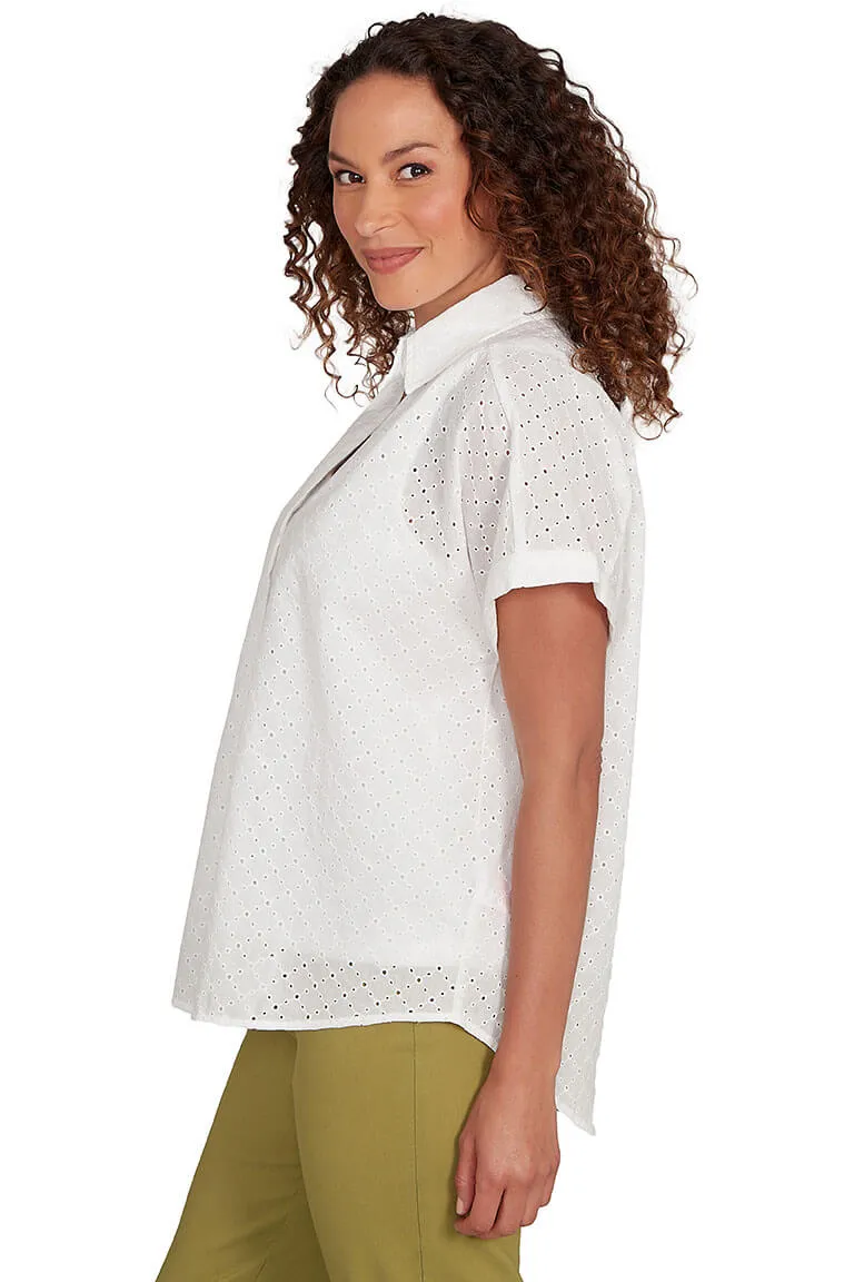 Petite Peachy Keen Pleated Front Eyelet Blouse