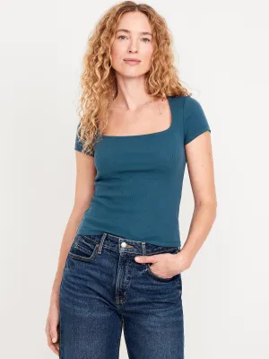 Ribbed Square-Neck T-Shirt