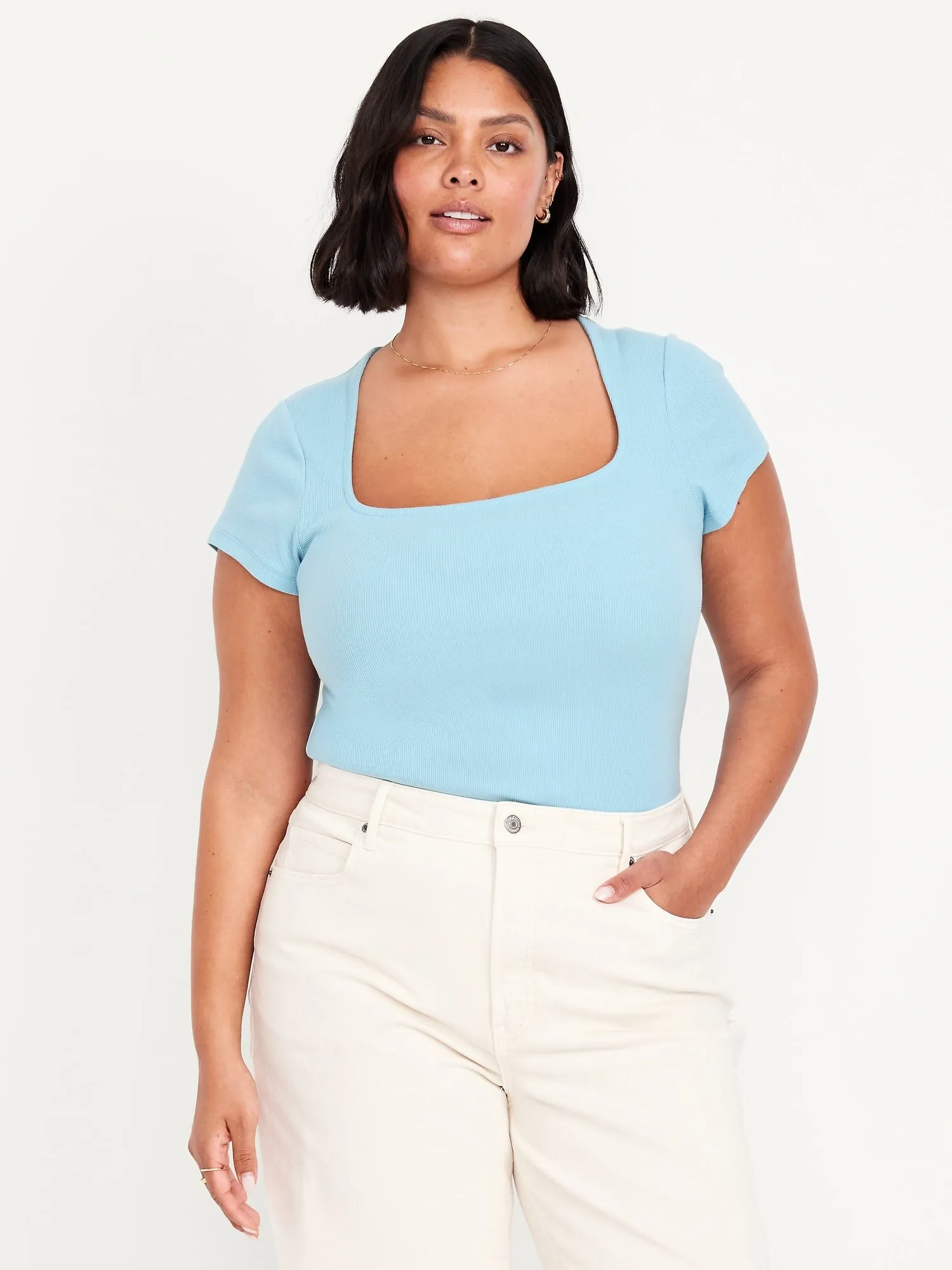 Ribbed Square-Neck T-Shirt