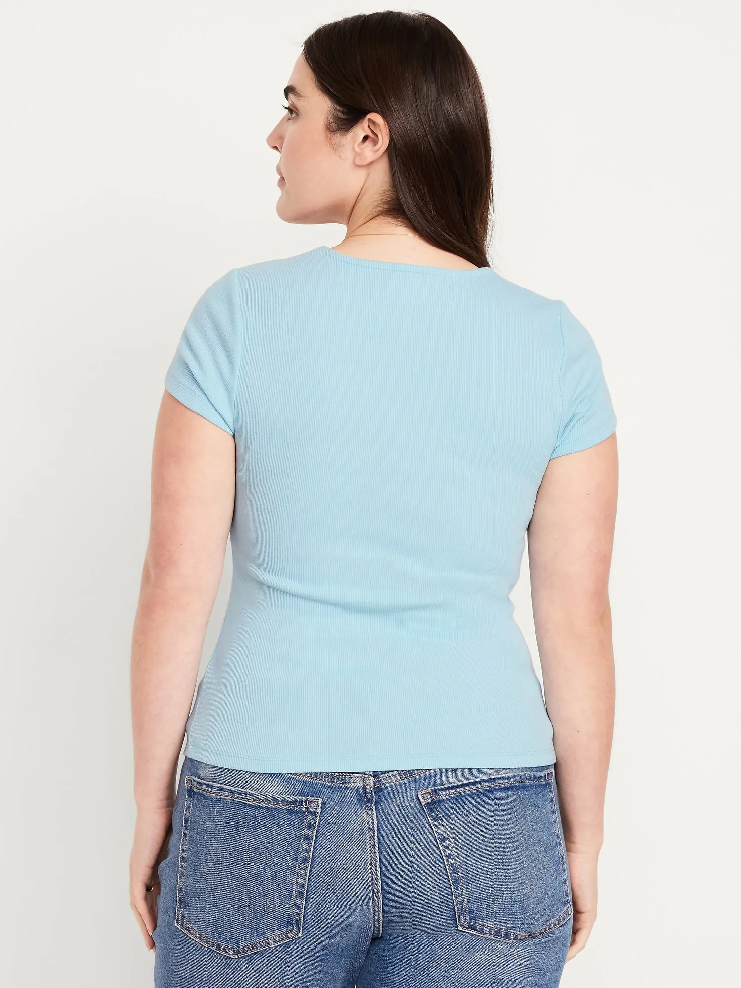 Ribbed Square-Neck T-Shirt