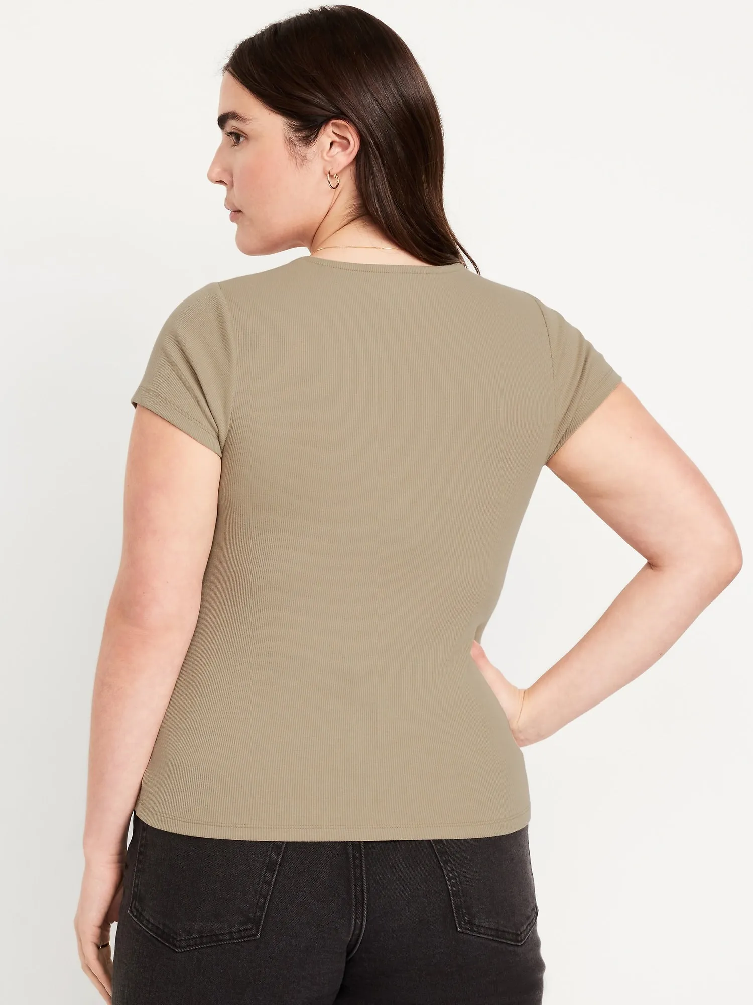 Ribbed Square-Neck T-Shirt