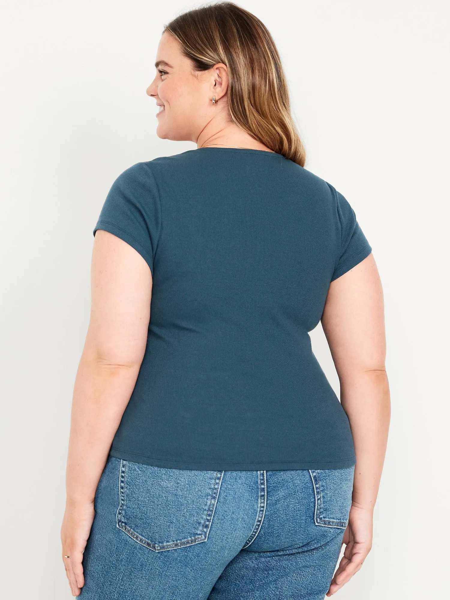 Ribbed Square-Neck T-Shirt