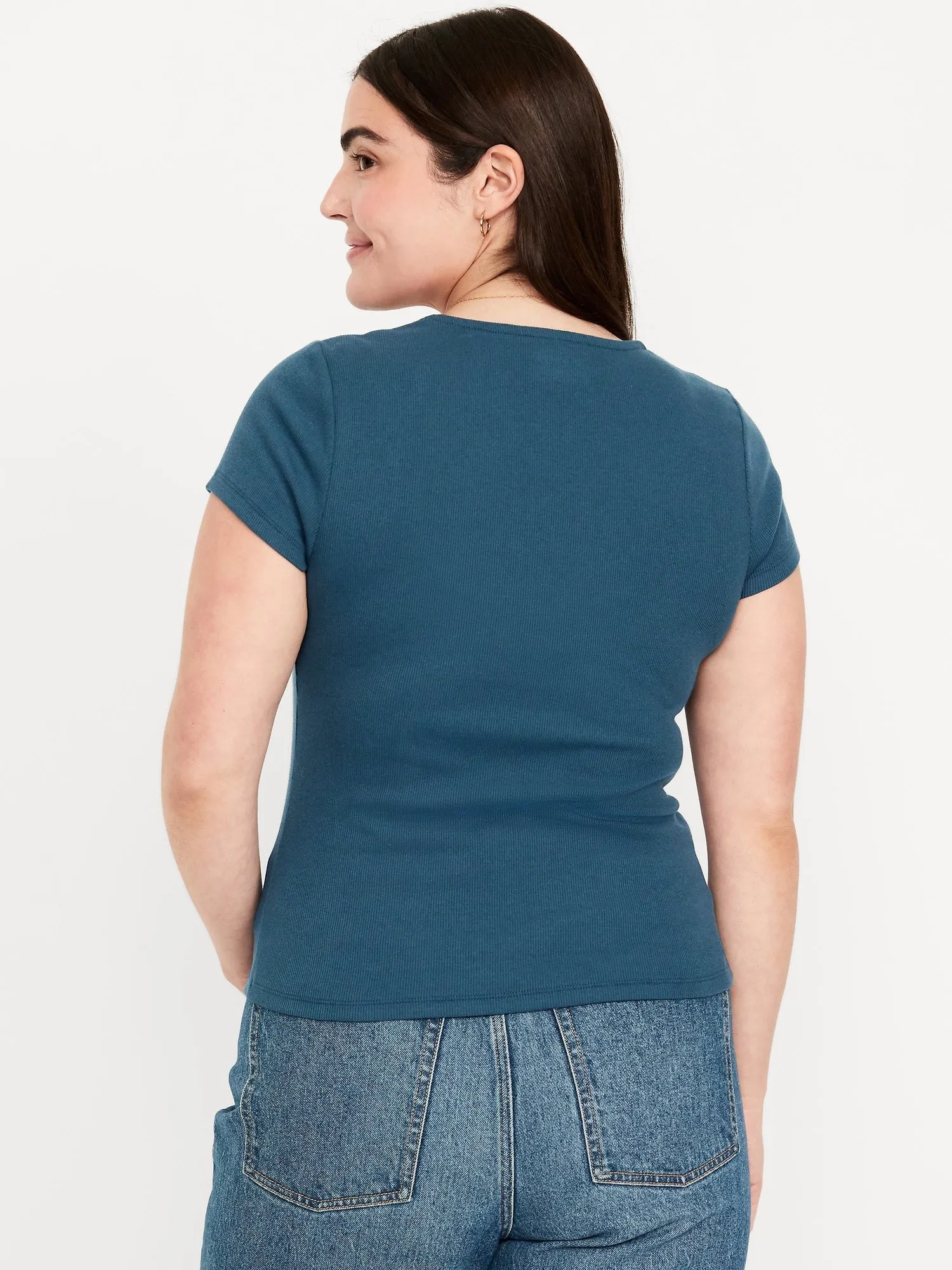 Ribbed Square-Neck T-Shirt