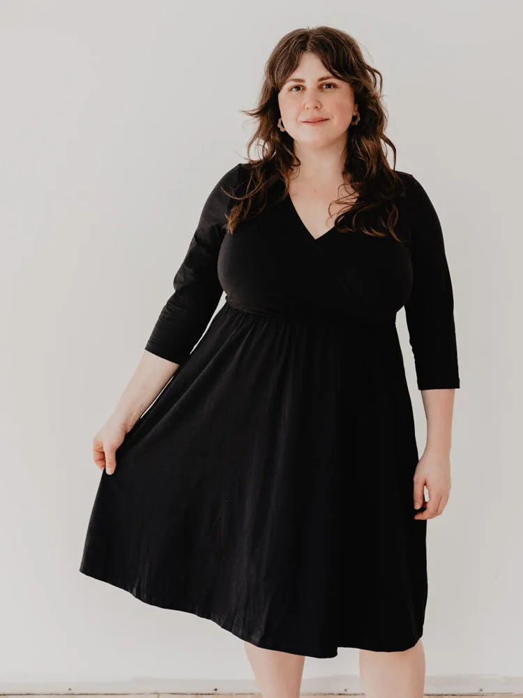 Selling Fast Callie 3/4 Sleeve Wrap Dress - Black  Last Chance!