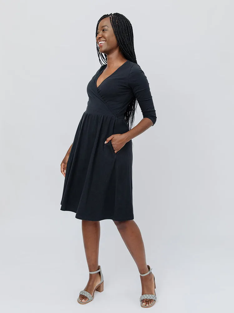 Selling Fast Callie 3/4 Sleeve Wrap Dress - Black  Last Chance!