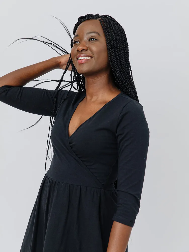 Selling Fast Callie 3/4 Sleeve Wrap Dress - Black  Last Chance!