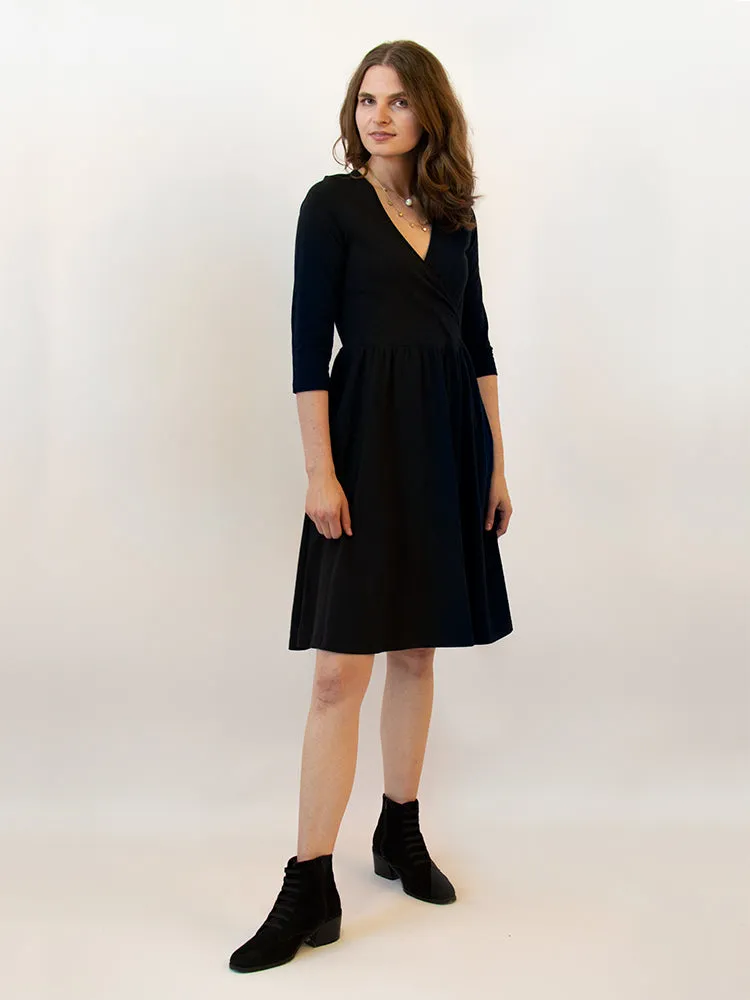 Selling Fast Callie 3/4 Sleeve Wrap Dress - Black  Last Chance!