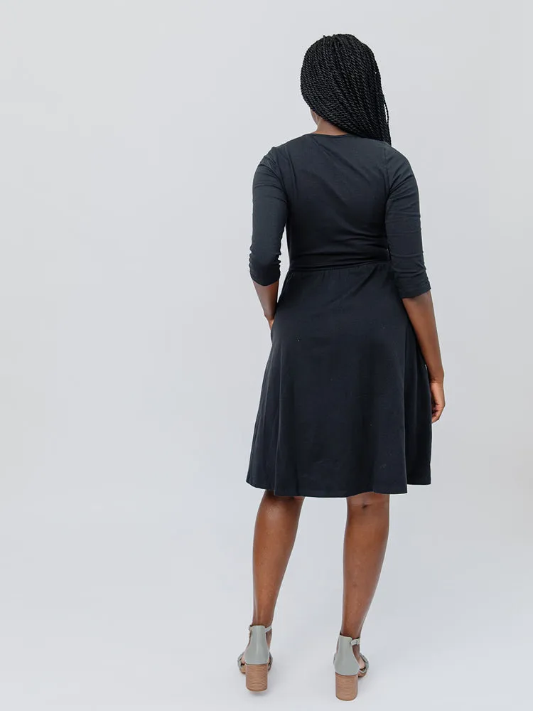 Selling Fast Callie 3/4 Sleeve Wrap Dress - Black  Last Chance!