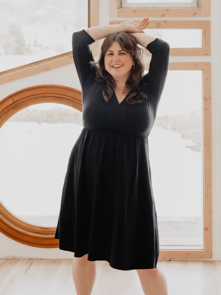 Selling Fast Callie 3/4 Sleeve Wrap Dress - Black  Last Chance!
