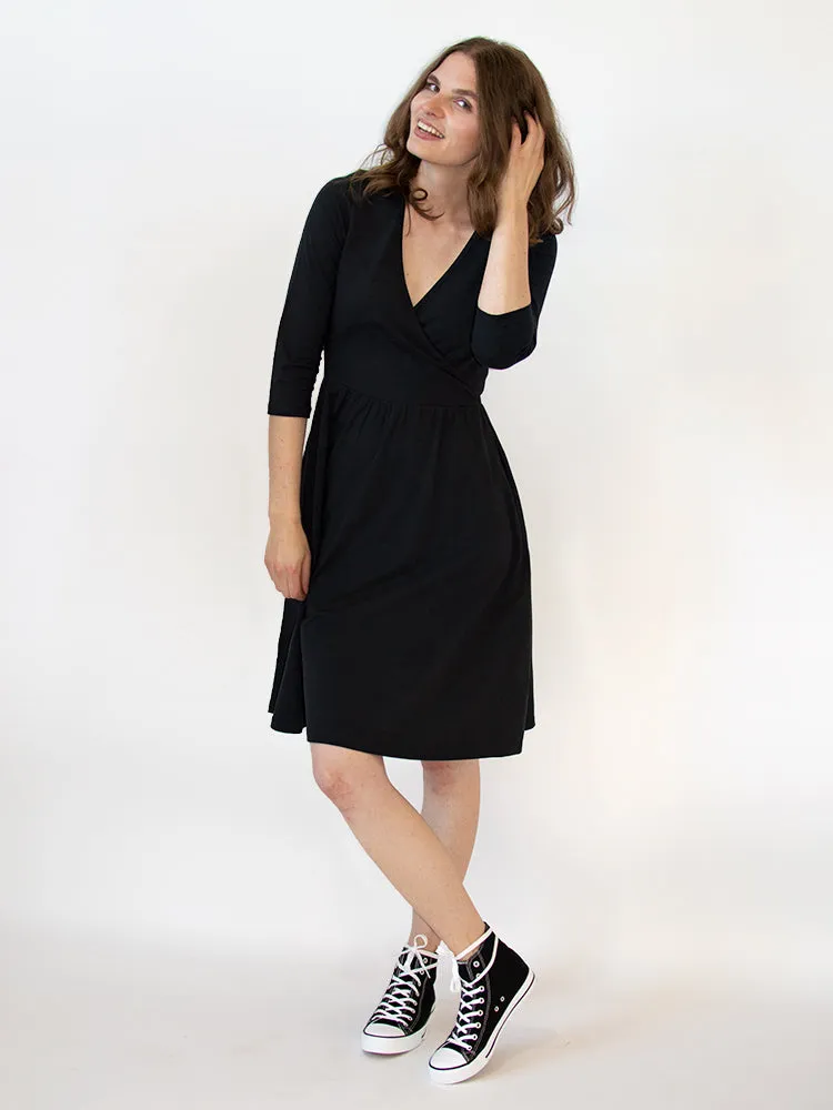 Selling Fast Callie 3/4 Sleeve Wrap Dress - Black  Last Chance!