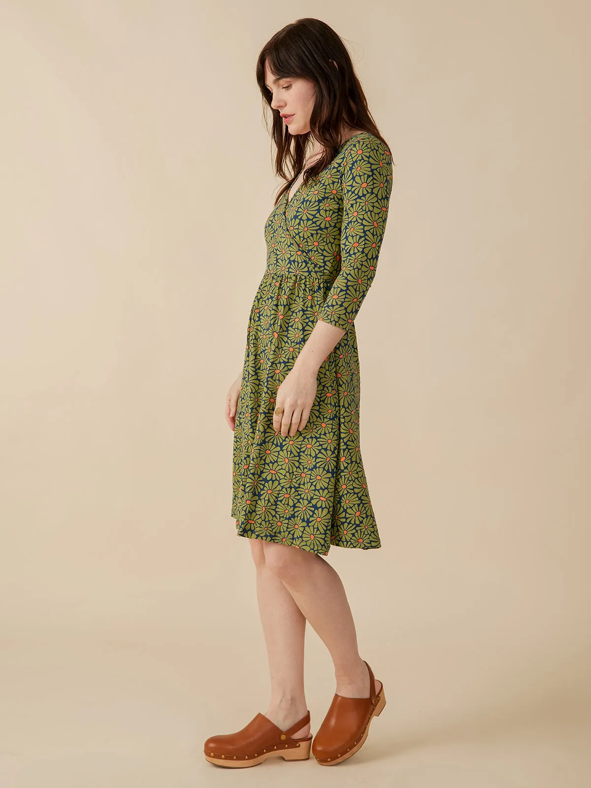 Selling Fast Callie 3/4 Sleeve Wrap Dress - Olive Floral  Limited Release!