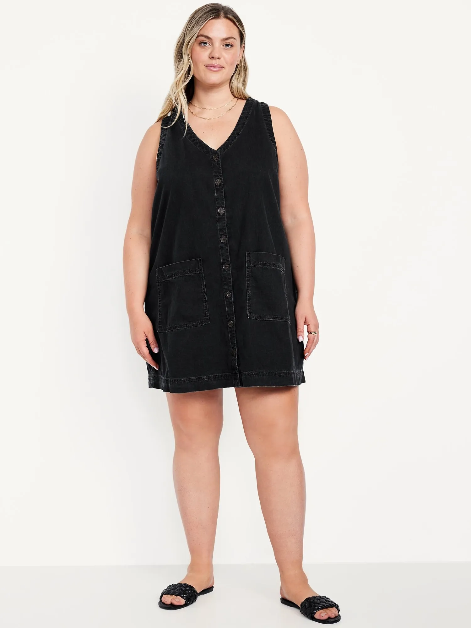 Sleeveless Button-Front Mini Dress