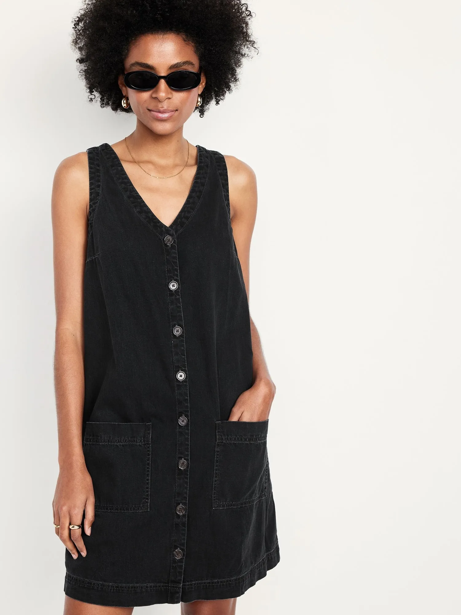 Sleeveless Button-Front Mini Dress