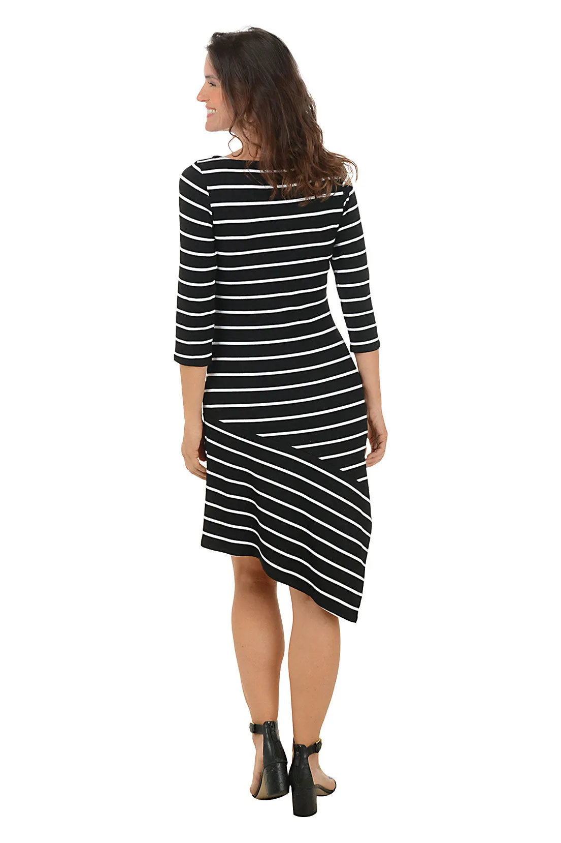 Striped Rib Knit Asymmetrical Dress