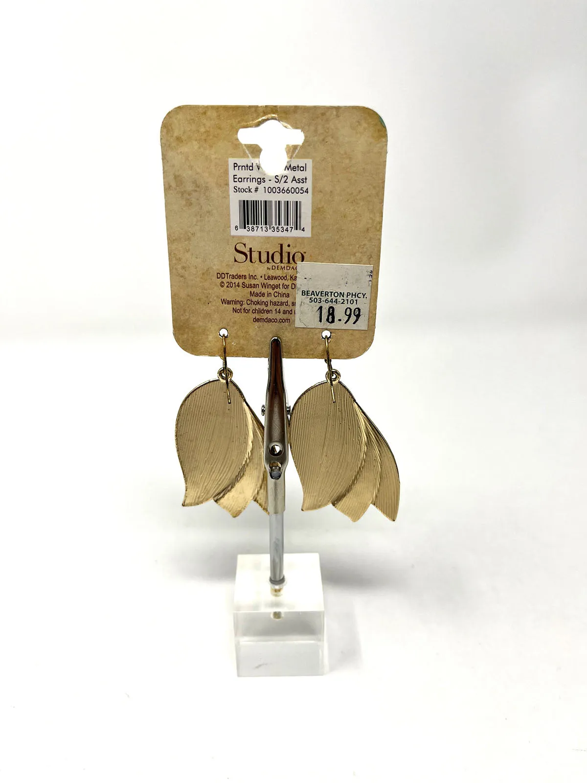 Susan Winget Gold & Black Metal Leaves Dangle Earrings