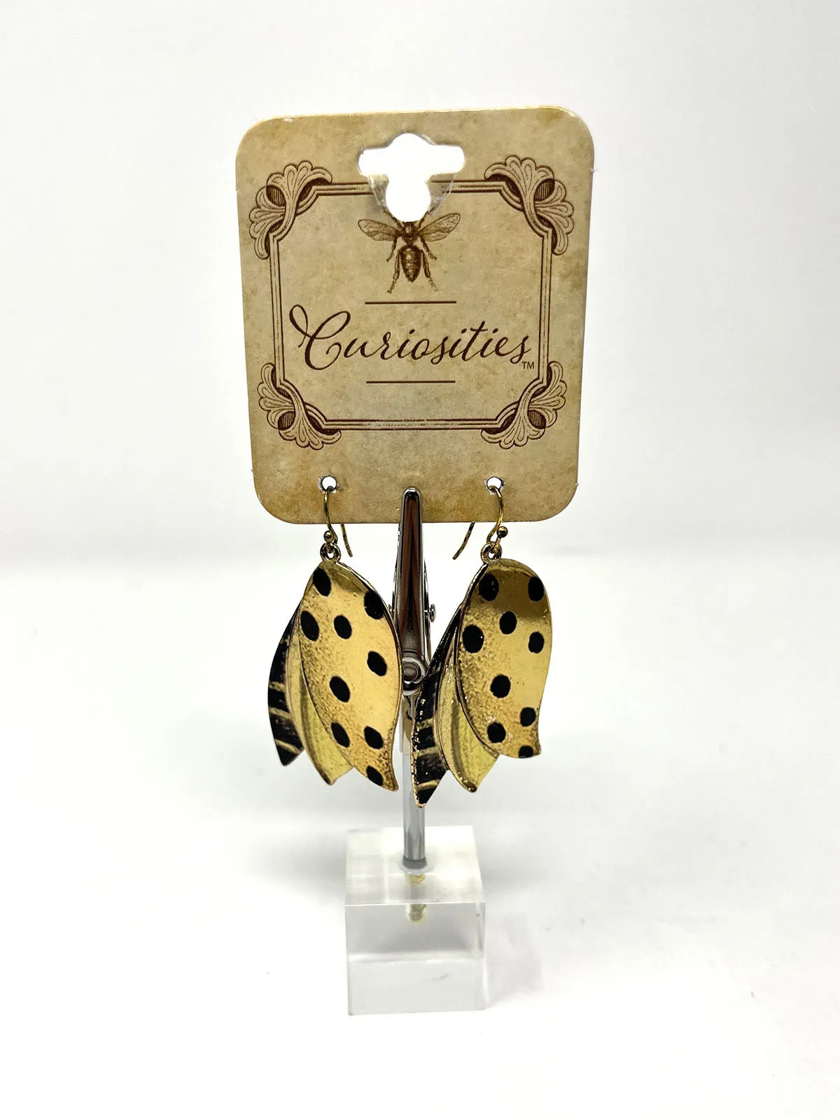 Susan Winget Gold & Black Metal Leaves Dangle Earrings