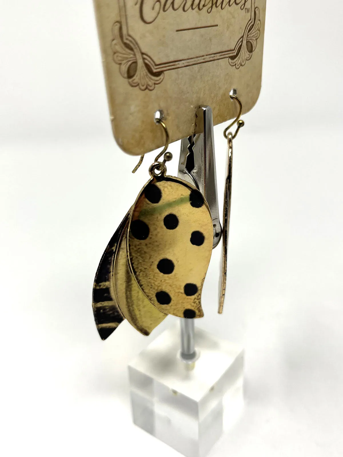 Susan Winget Gold & Black Metal Leaves Dangle Earrings